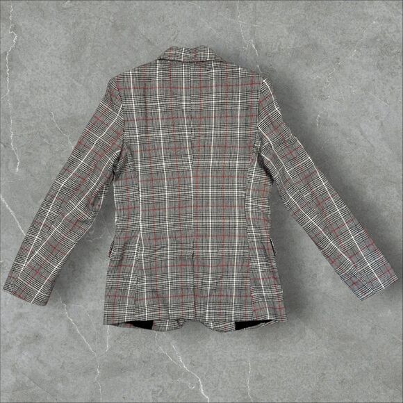 Women's Aqua Grey Red White Plaid Blazer Business Casual Jacket - Small - Picture 4 of 8